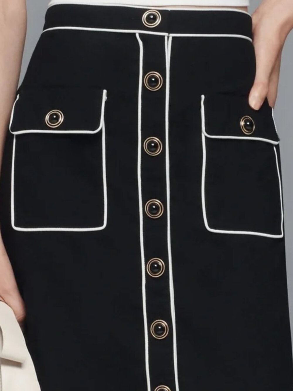 Women's Maeve by Anthropologie Black Pencil Skirt White Trim Size S See descrip - Picture 3 of 14
